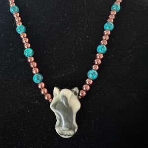 Western Stone Carved Horse Penda Necklace